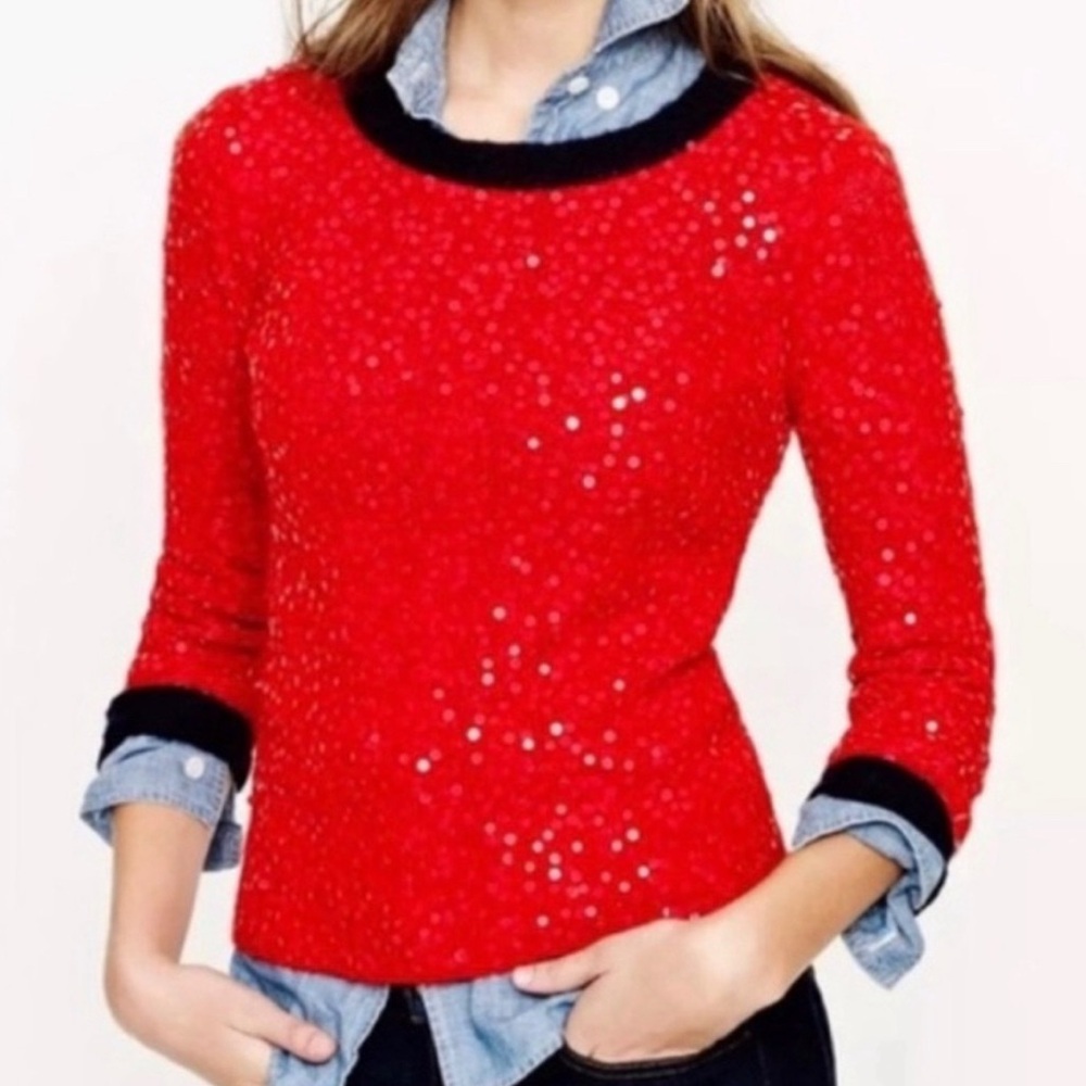 J. Crew Sequin Red Sweater